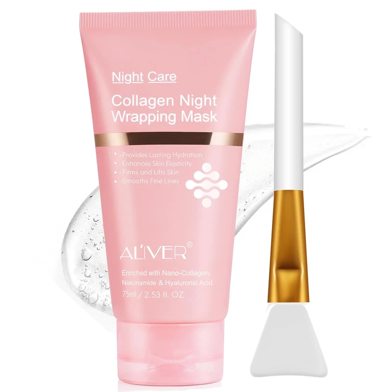 Collagen Night Wrapping Mask, Peel Off Face Mask with Jelly Brush, Jelly Masks for Facials Professional Korean Skin Care, Elasticity & Hydration Care Overnight Collagen Mask for Women