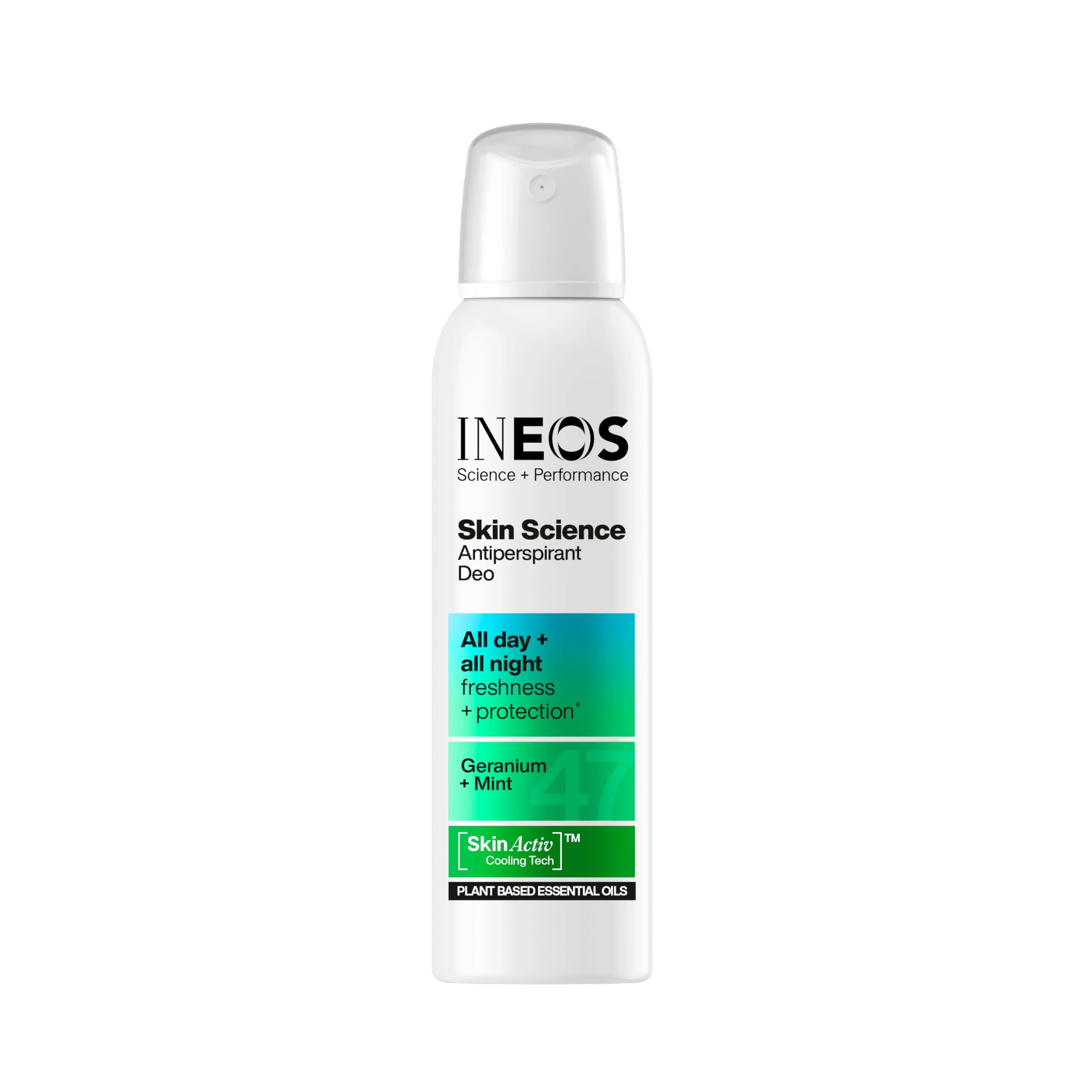 INEOS Skin Science - Unbeatable Protection Against Odour + Sweat. All Day + All Night. Aerosol Antiperspirant Deodorant Geranium + Mint - Plant Based Essential Oils 200ml