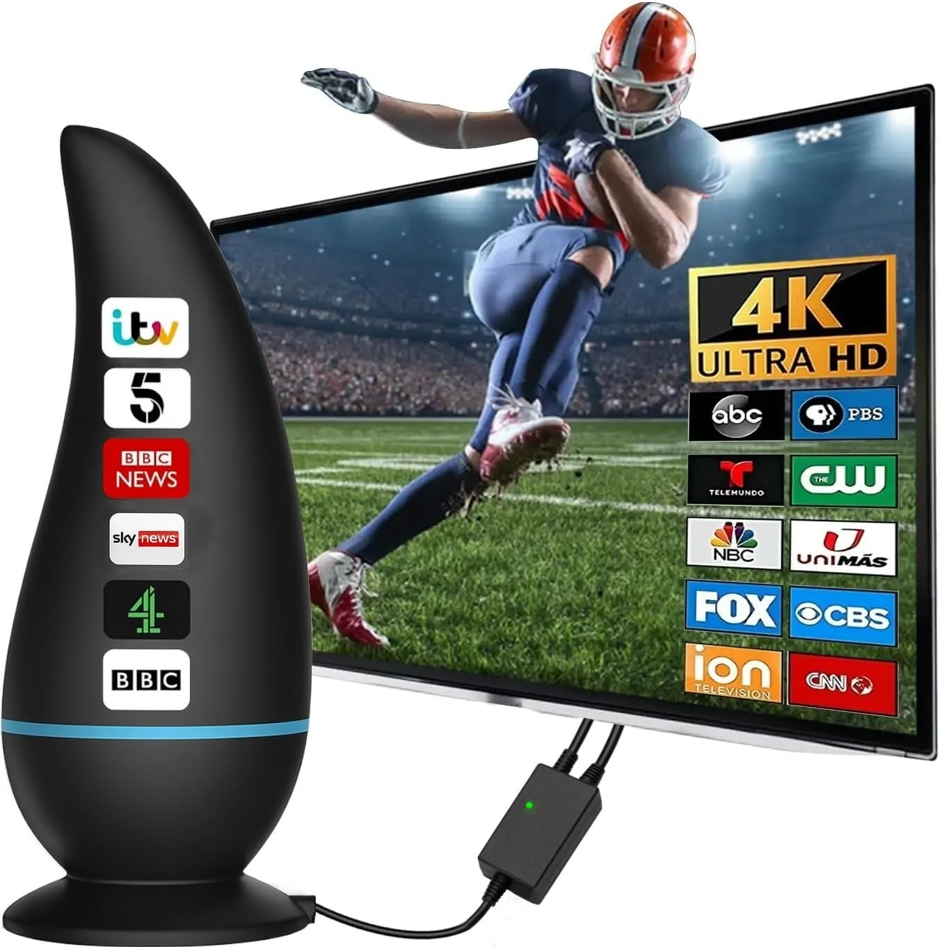 2025 Indoor TV Aerial, Digital TV Ariels Indoor 350+ Miles Long Range with Signal Booster for Freeview, Amplified Digital TV Antenna 4K 1080P HD with 18Ft Long Cable