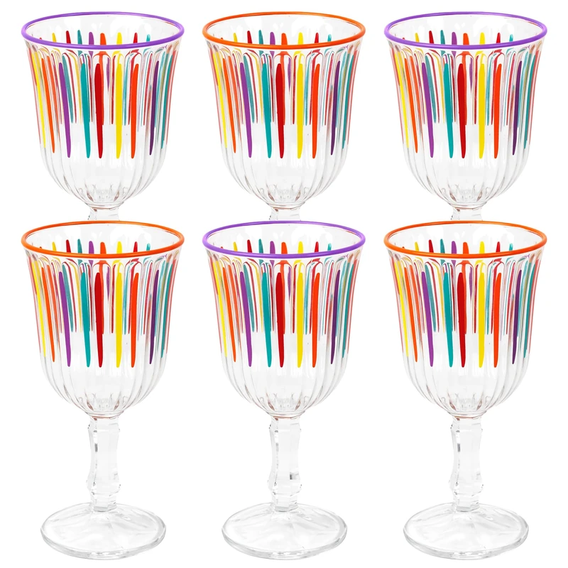 Talking Tables 6 x Wine Glass Bright Rainbow Coloured Striped Drinking Glasses for Wine Prosecco Water Juice Cocktail Summer Birthday Party Restaurants Catering BBQ 240 ML