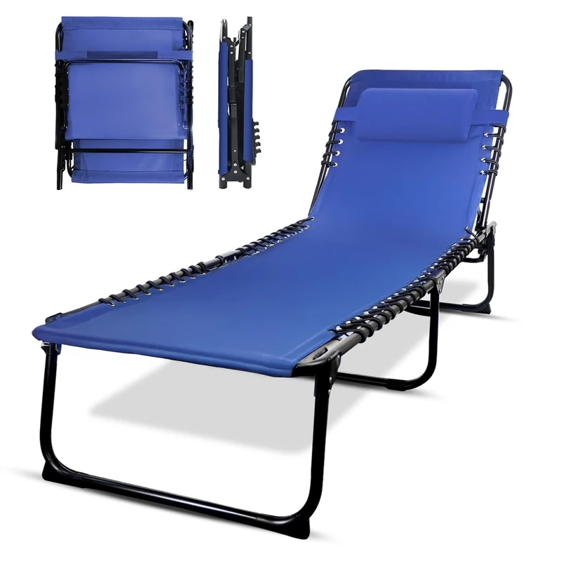 KEPLIN Foldable Recliner Sun Lounger - 600D Oxford Fabric - Adjustable Back and Leg Rests - Lightweight and Portable - Compact Space-Saving Design - Durable Outdoor Use - 190 x 65 x 30 cm (Navy)