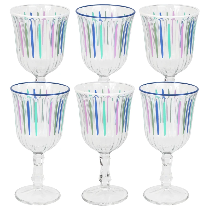 Talking Tables 6 x Wine Glass White and Blue Coloured Striped Drinking Glasses for Wine Prosecco Water Juice Cocktail Summer Birthday Party Christmas Restaurants Catering BBQ 240 ML