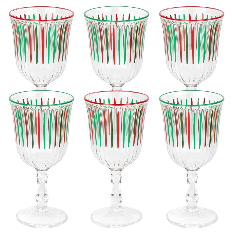 Talking Tables 6 x Wine Glass Green and Red Coloured Striped Drinking Glasses for Wine Prosecco Water Juice Cocktail Christmas Birthday Party Restaurants Catering BBQ 240 ML