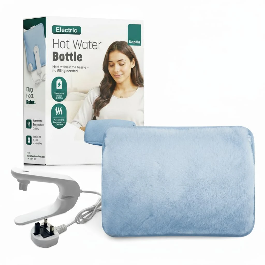 KEPLIN Rechargeable Electric Hot Water Bottle Soft & Cosy Bed, Hand & Body Warmer - Fast Heating, Auto-Shut Off Function, Over-Heat Protection & No Refill Heat Pad (Blue)