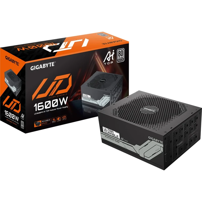 Gigabyte UD1600PM PG5 AI TOP 80 Plus Platinum Fully Modular 1600w PCIe 5.0 Power Supply Unit, ATX 3.1, 12VHPWR GPU Connector, Flat Cables, 10 Year Warranty
