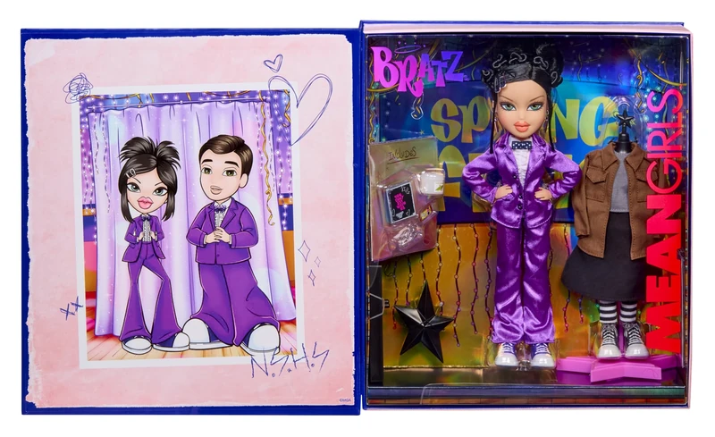 Bratz x Mean Girls Spring Fling Doll Janis – Collectable Fashion Doll with 2 Outfits, Purple Tuxedo, and Movie-Inspired Accessories