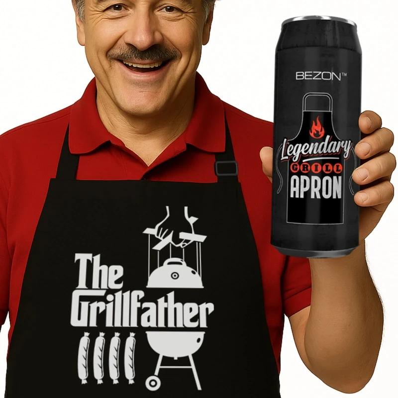 Funny BBQ Apron for Men – Beer-Can Gift Packaging – Grilling & Barbecue Present for Dad, Husband, Son – Water-Resistant Cotton Canvas – The Grillfather