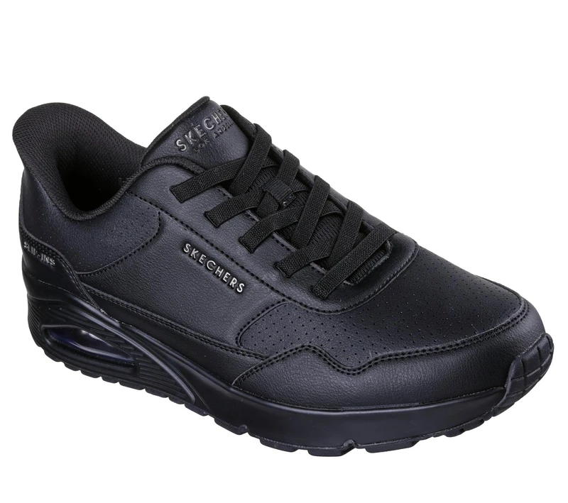 Skechers Men's Uno Banksia Luxe Sneaker, Black Duraleather/Mesh, 8.5 UK