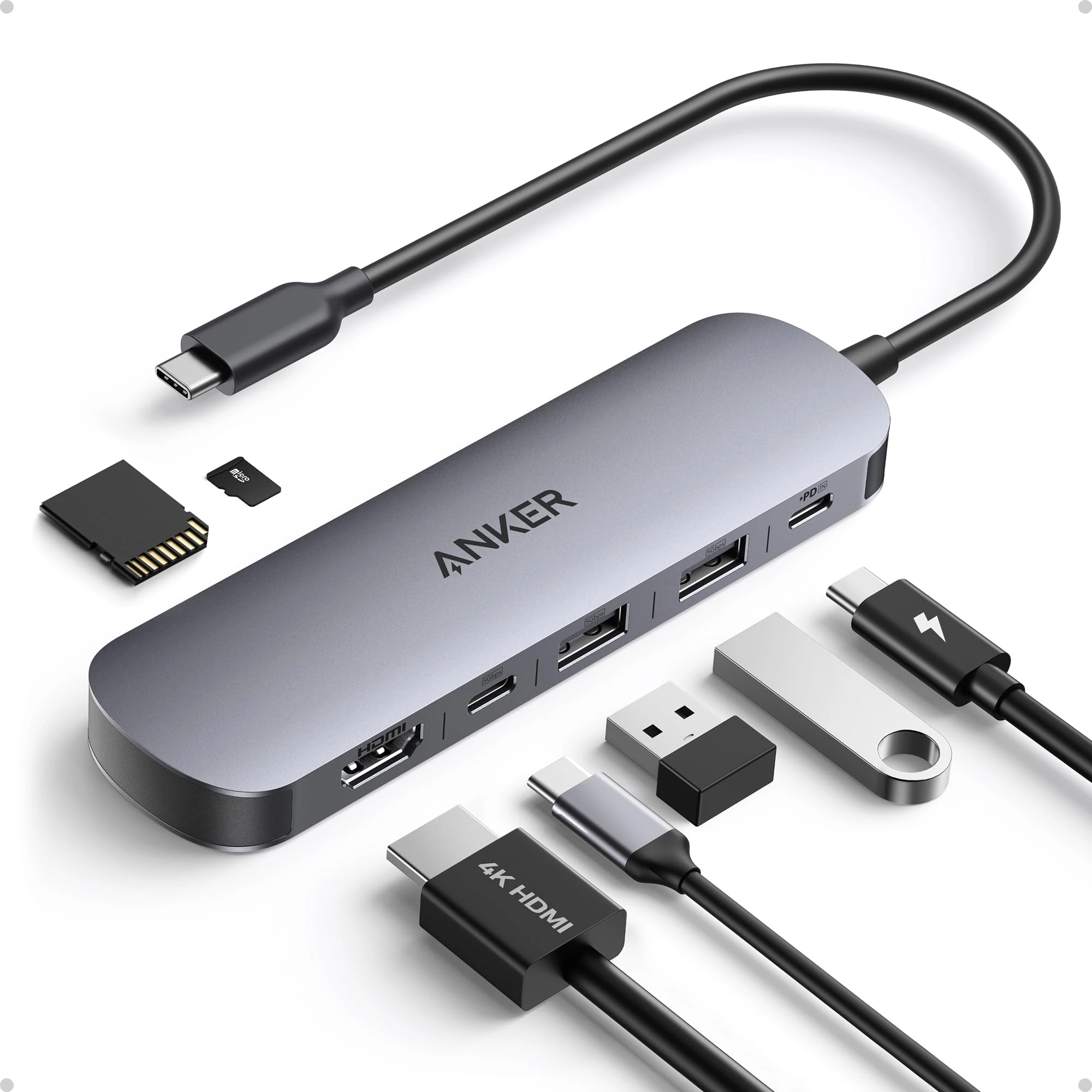 Anker USB C Hub, 7-in-1 Multi-Port USB Adapter for Laptops, 4K@60Hz USB C to HDMI Splitter, 85W Max Power Delivery, 3xUSBA & C 3.0 Data Ports, SD/TF Card, for Type C Devices (Charger Not Included)