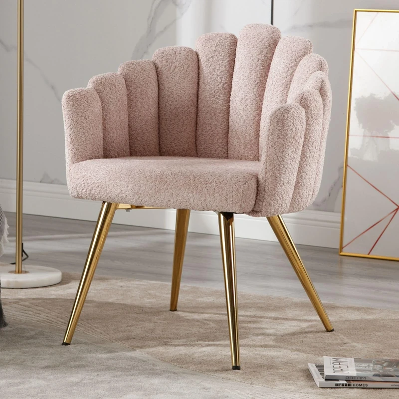 Ya-Home Armchair Faux Fur Soft Padded Lounge Chair with Metal Legs, Modern Vanity Chair for Bedroom/Living Room, Pink
