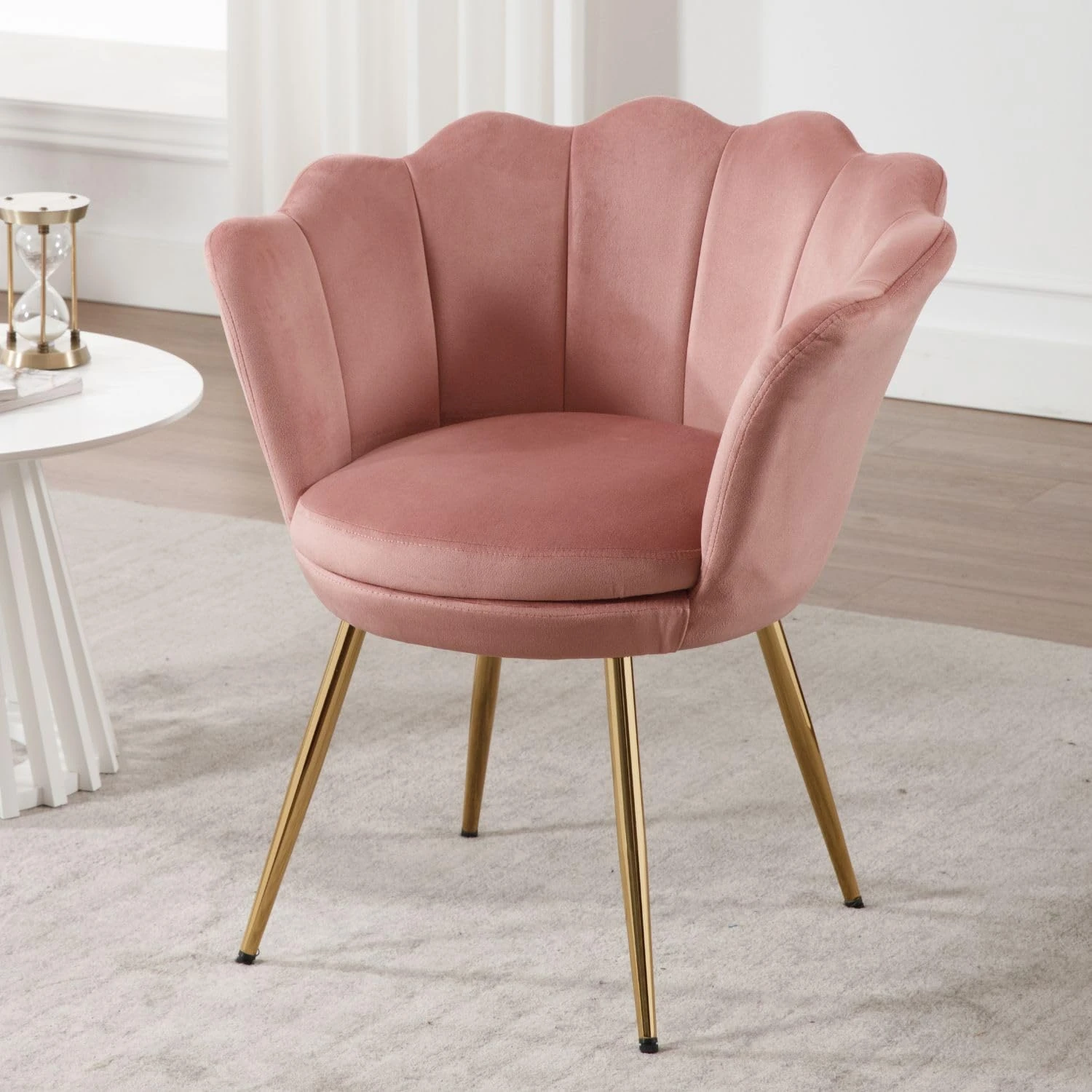 chairus Velvet Accent Chair Modern Petal Armchair with Golden Legs Upholstered Lounge Chair for Living Room/Bedroom, Dark Pink