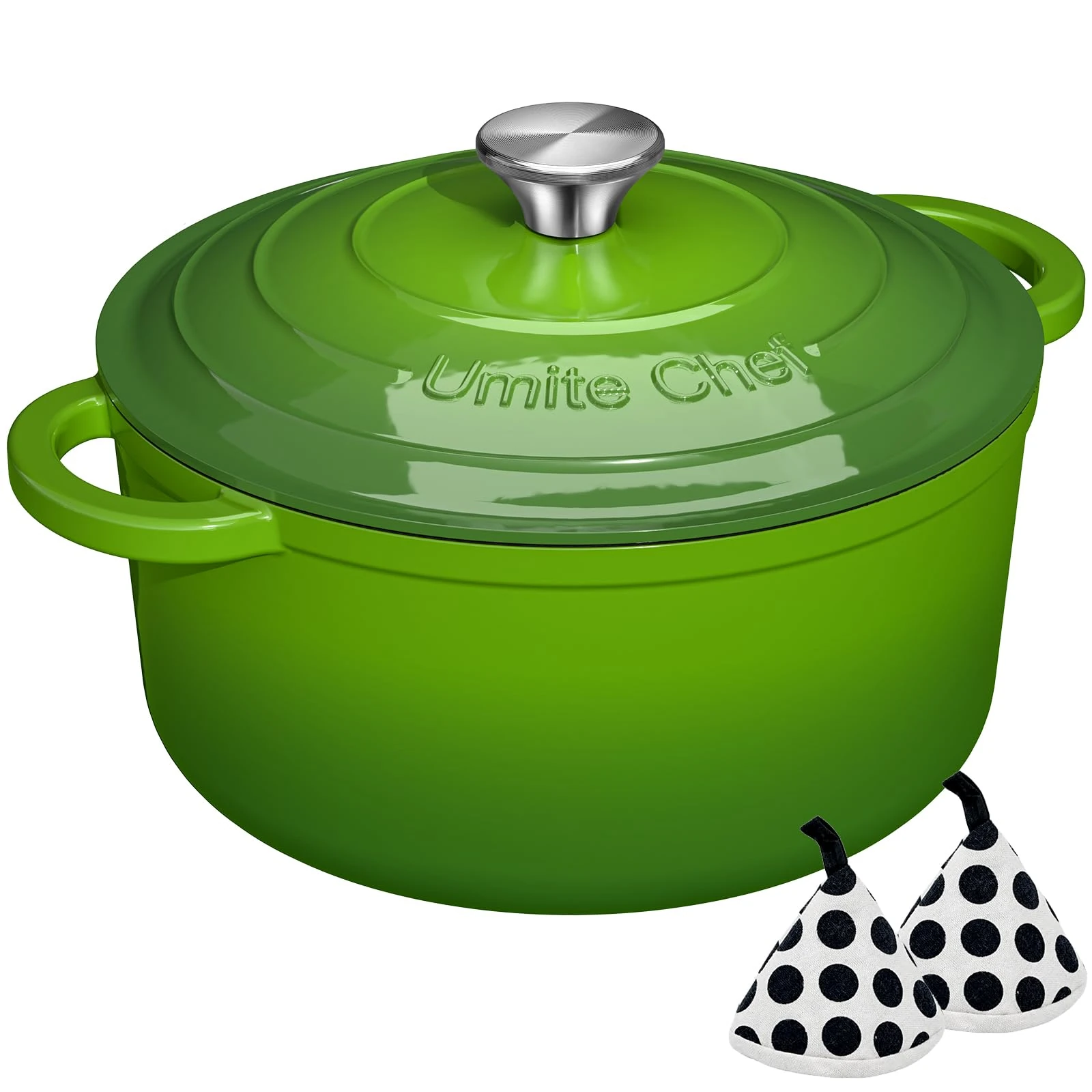 Umite Chef 5QT Enameled Cast Iron Dutch Oven Pot with Lid, Heavy-Duty, Cookware for Bread Baking, Braising, Stews, Roasting, Wedding Registry Ideas & Gifts(Green)