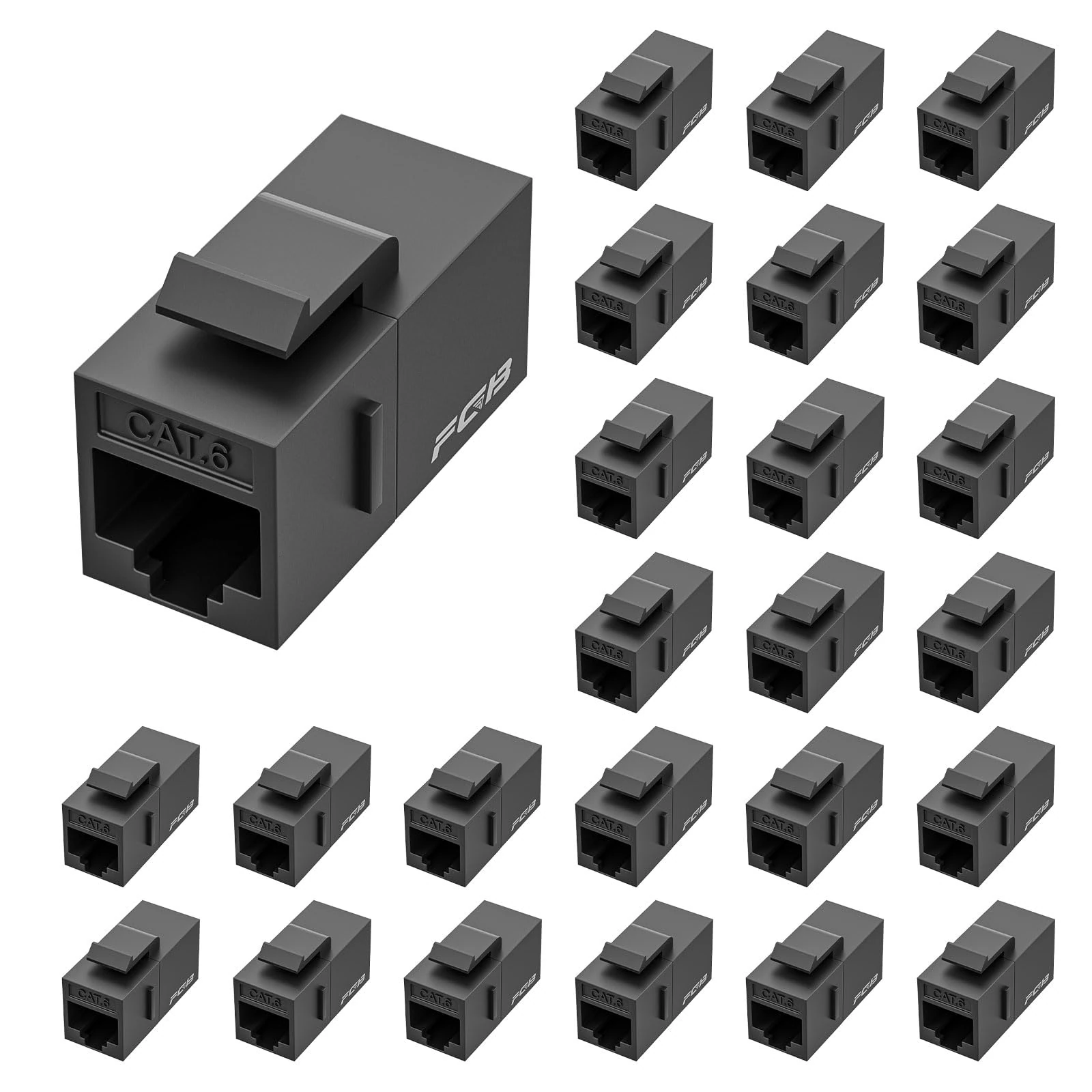 FGB CAT6 RJ45 Keystone Coupler 25-Pack, CAT6 Keystone Jack, Ethernet Coupler Female to Female UTP for Cat6a/Cat6/Cat5e/Cat5, Black