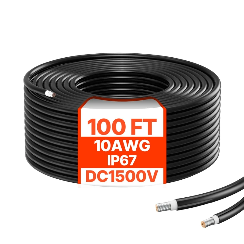 VEVOR 100 ft Solar Panel Extension Cable, 10AWG Solar Extension Cable, 6 mm² IP67 Waterproof PV Cable for Solar Panels at Home, on Ships and in Motorhomes, Black - Image 1