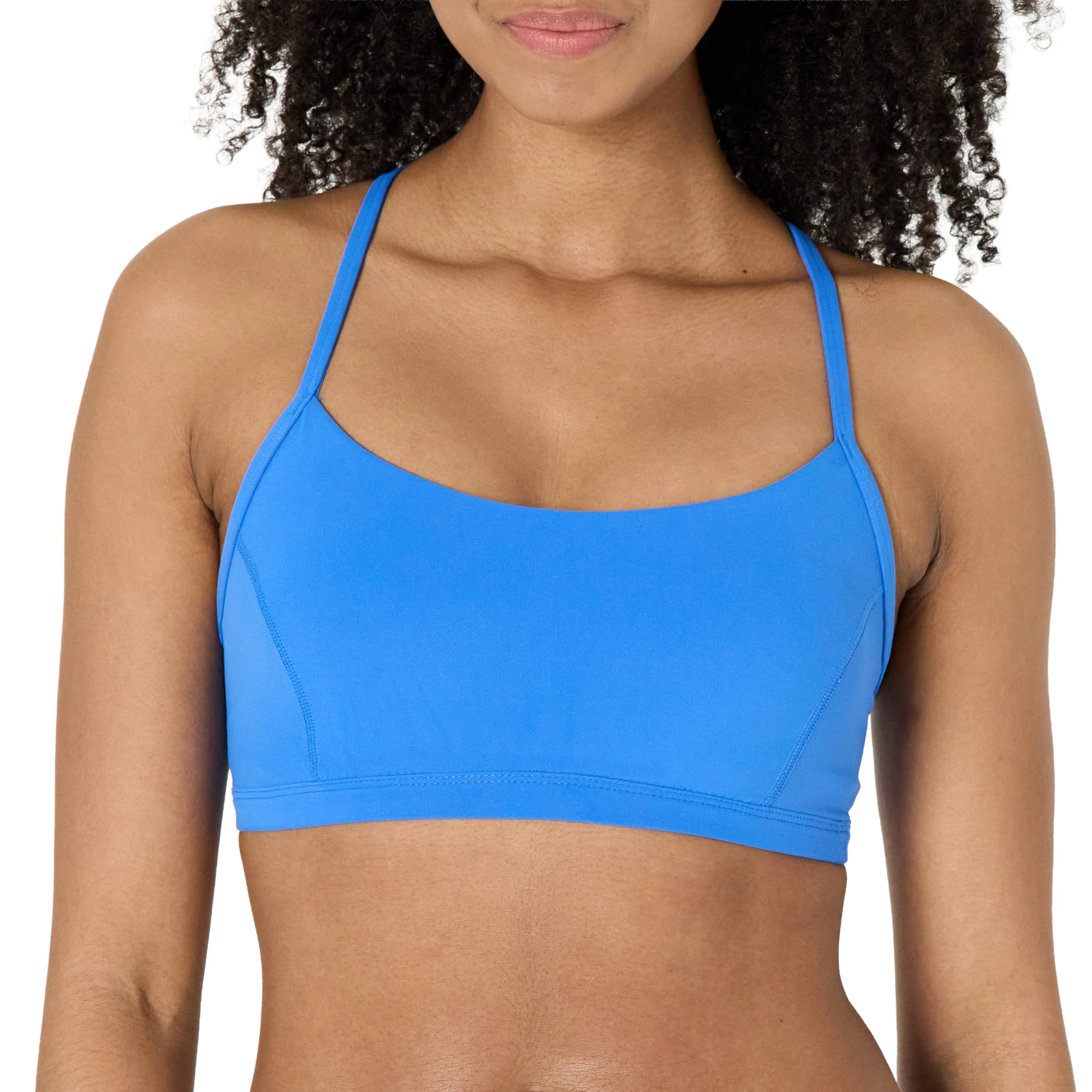 Amazon Essentials Women's Active FormFlex Buttery Soft Light Support Y-Back Thin Strap Yoga Sports Bra, Ocean Blue, Medium