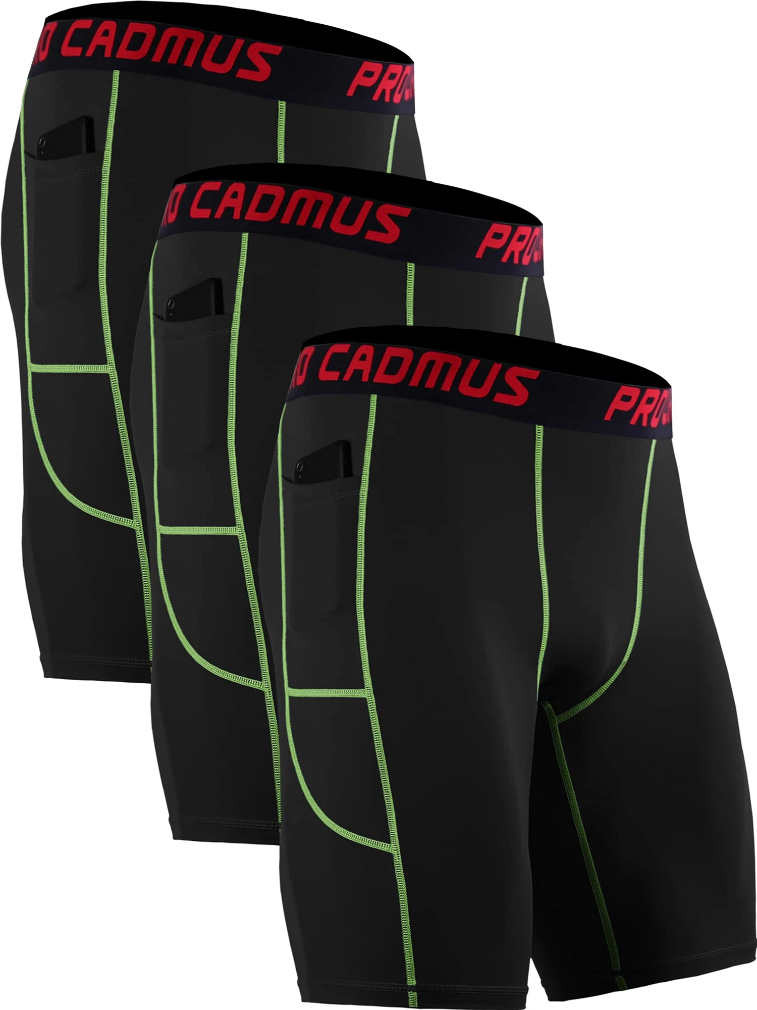 Cadmus 3 Pack Compression Shorts Men Sports Underwear Base Layer Spandex Cycling Shorts Running Workout Gym with Side Pockets,Black & Black & Black,2XL