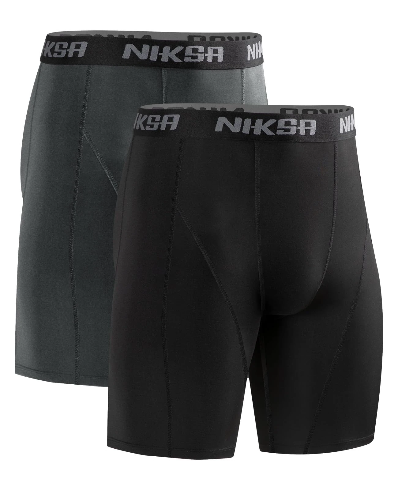 Niksa Compression Shorts Men,2 Packs Anti Chafing Underwear Base Layer Shorts Quick-Drying Fabric Undershorts for Cycling Gym Running Sports Workout,Black and Gray,M