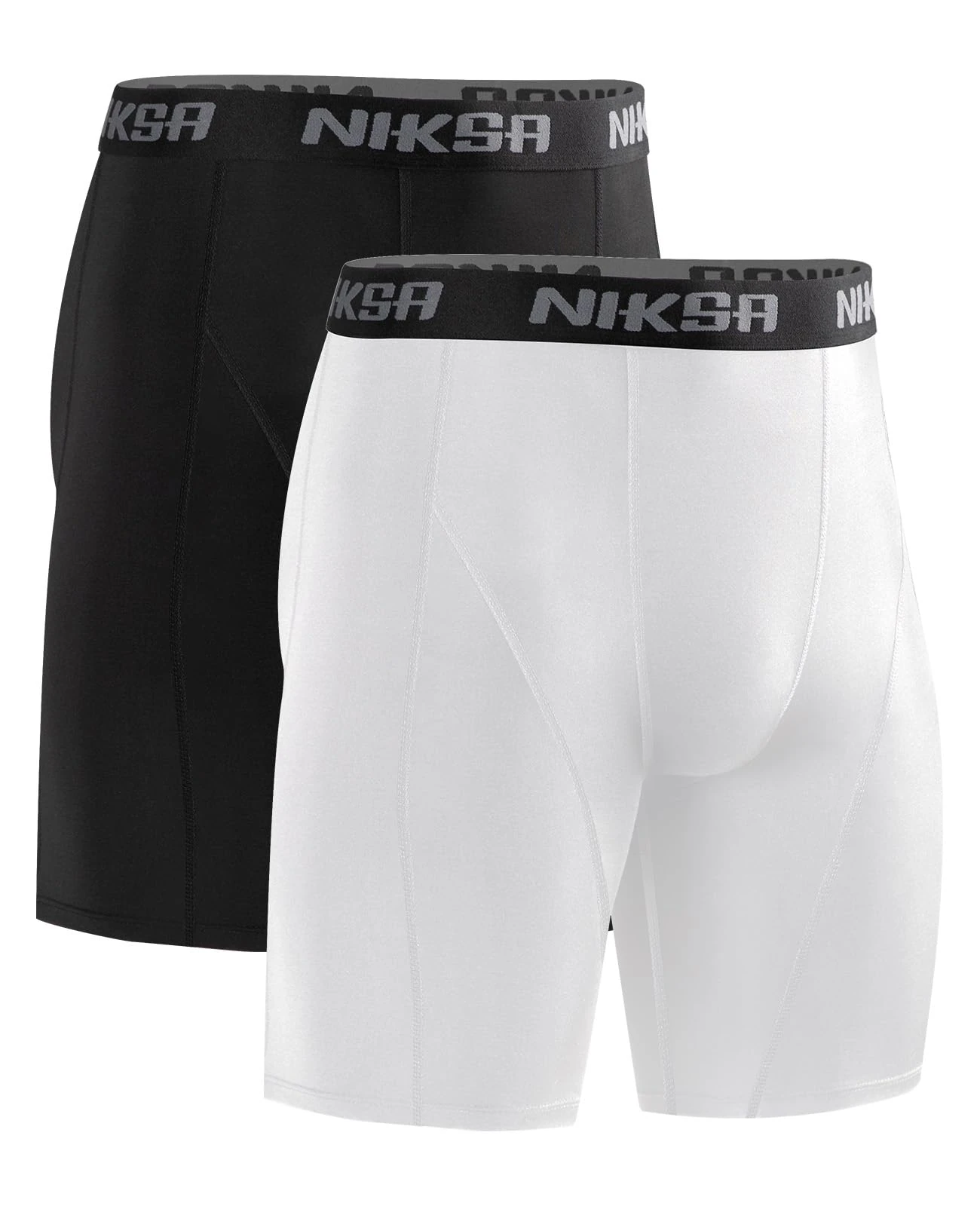 Niksa Compression Shorts Men,2 Packs Anti Chafing Underwear Base Layer Shorts Quick-Drying Fabric Undershorts for Cycling Gym Running Sports Workout,Black and White,M