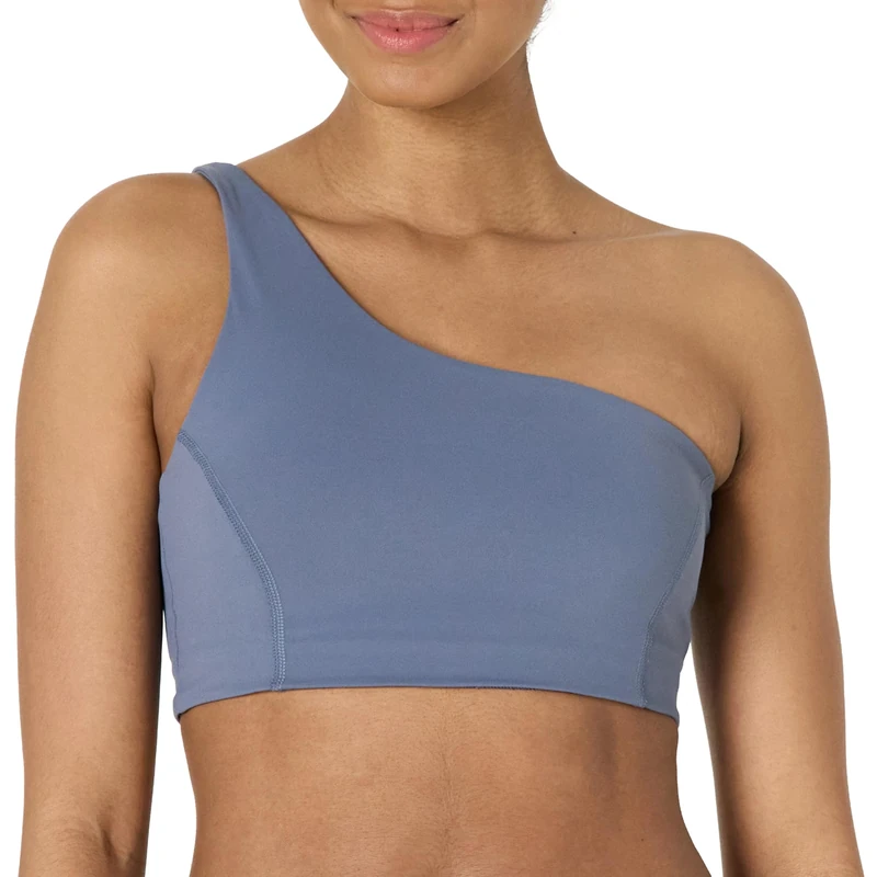 Amazon Essentials Women's Active FormFlex Buttery Soft Light Support One-Shoulder Strappy Back Sports Bra, Slate Grey, XXL
