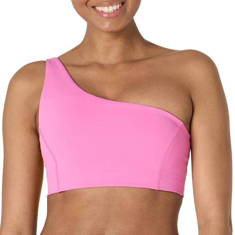 Amazon Essentials Women's Active FormFlex Buttery Soft Light Support One-Shoulder Strappy Back Sports Bra, Flamingo Pink, XXL