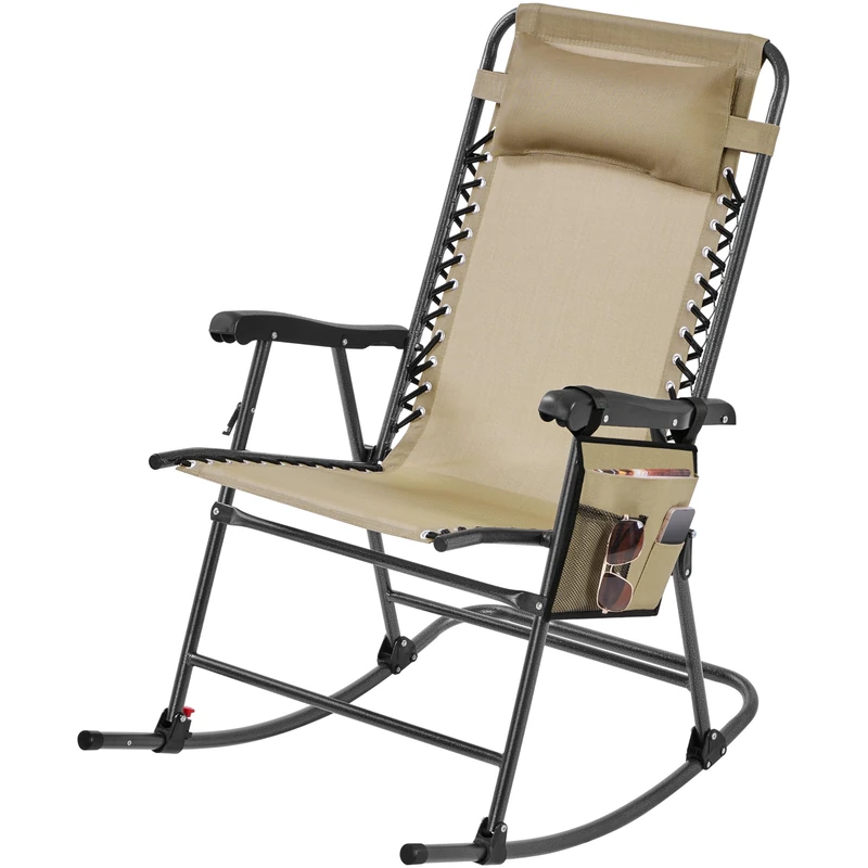 Yaheetech Beige Garden Rocking Chair - Foldable Patio Lounger