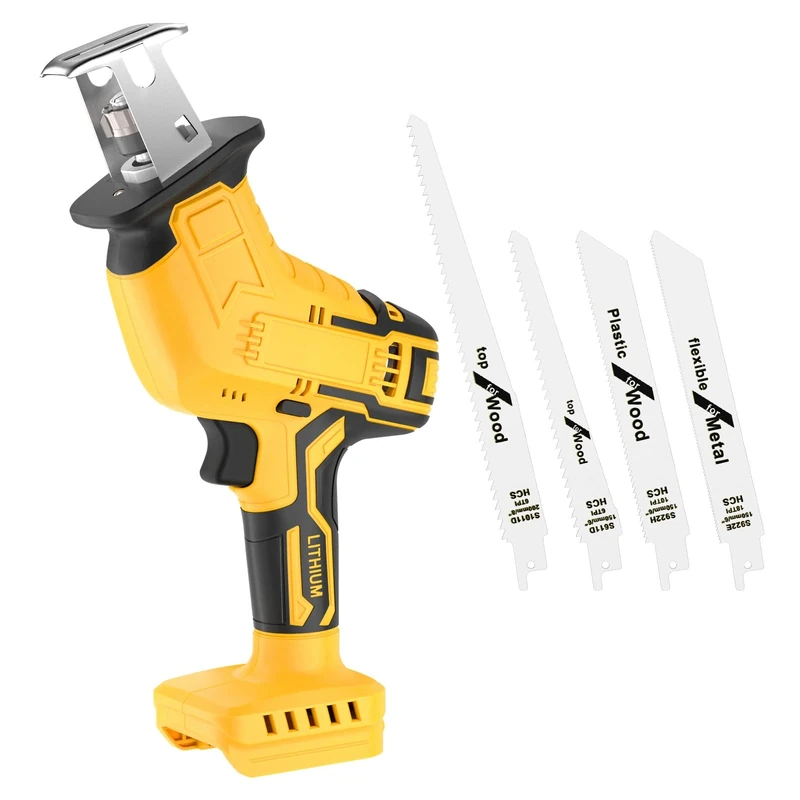 Cordless Reciprocating Saw for Dewalt 20V (No Battery), Brushless Reciprocating Saw 3500SPM Stroke Speed with 4 Blades for Metal/Wood/PVC Cutting Tool