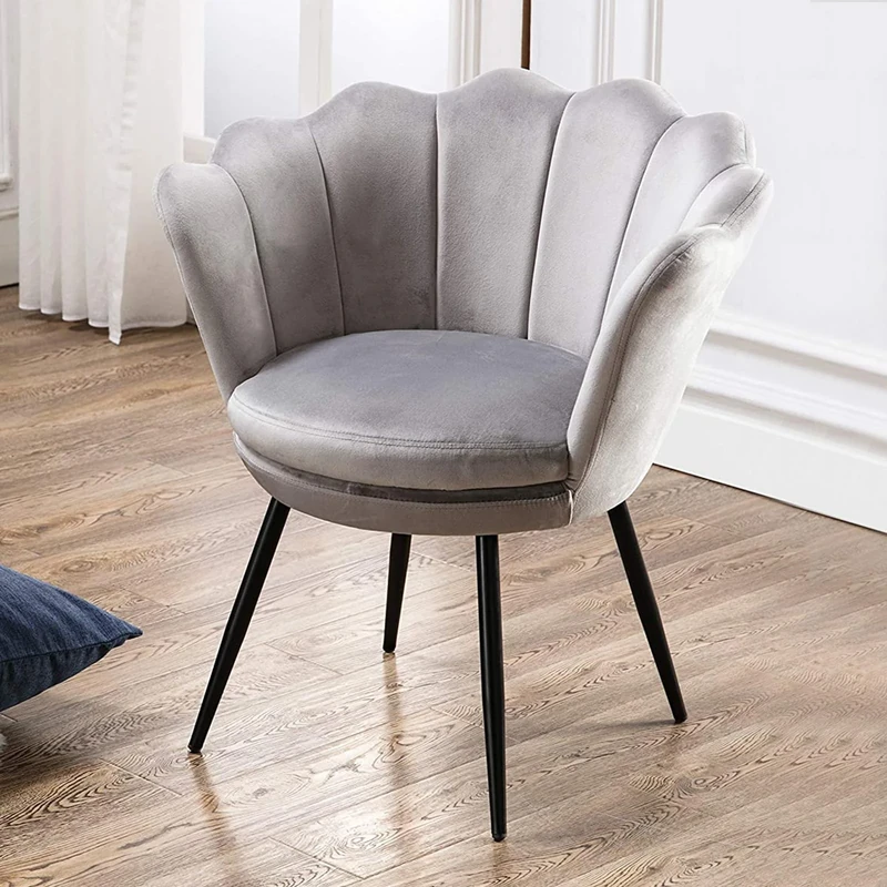 Ya-Home Velvet Accent Chair Upholstered Lounge Armchair with Metal Legs, Modern Petal Side Chair Corner Chair for Living Room/Bedroom, Gray