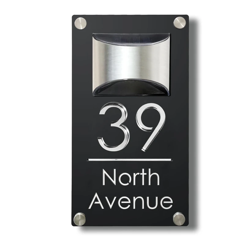 Solar House Numbers Solar House Signs House Numbers Plaques with Solar-Light Door Number Plaques For Wall Led House Number for Outside Laser Cut Double Layer (Rectangle)