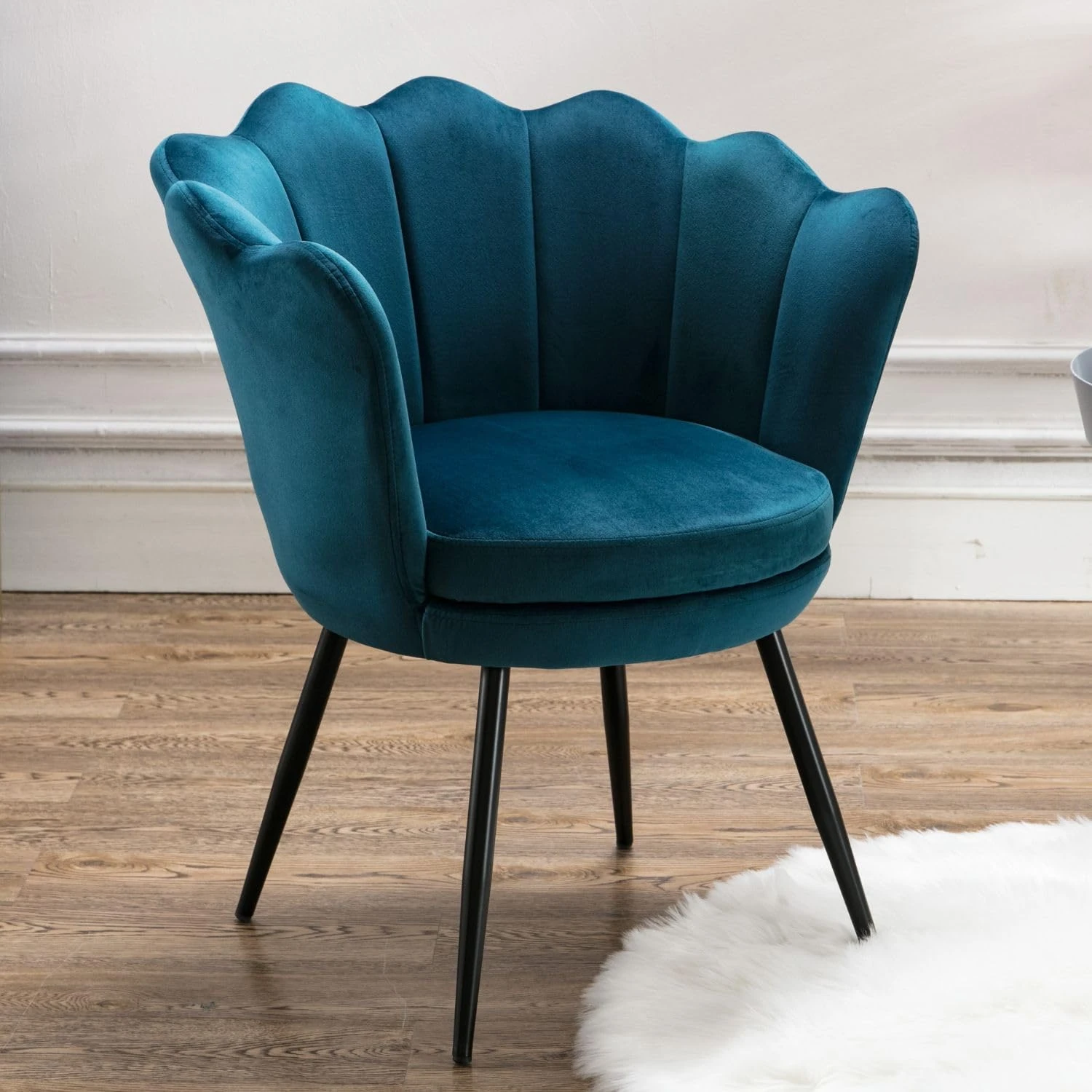 chairus Velvet Accent Chair Modern Petal Armchair with Golden Legs Upholstered Lounge Chair for Living Room/Bedroom, Teal