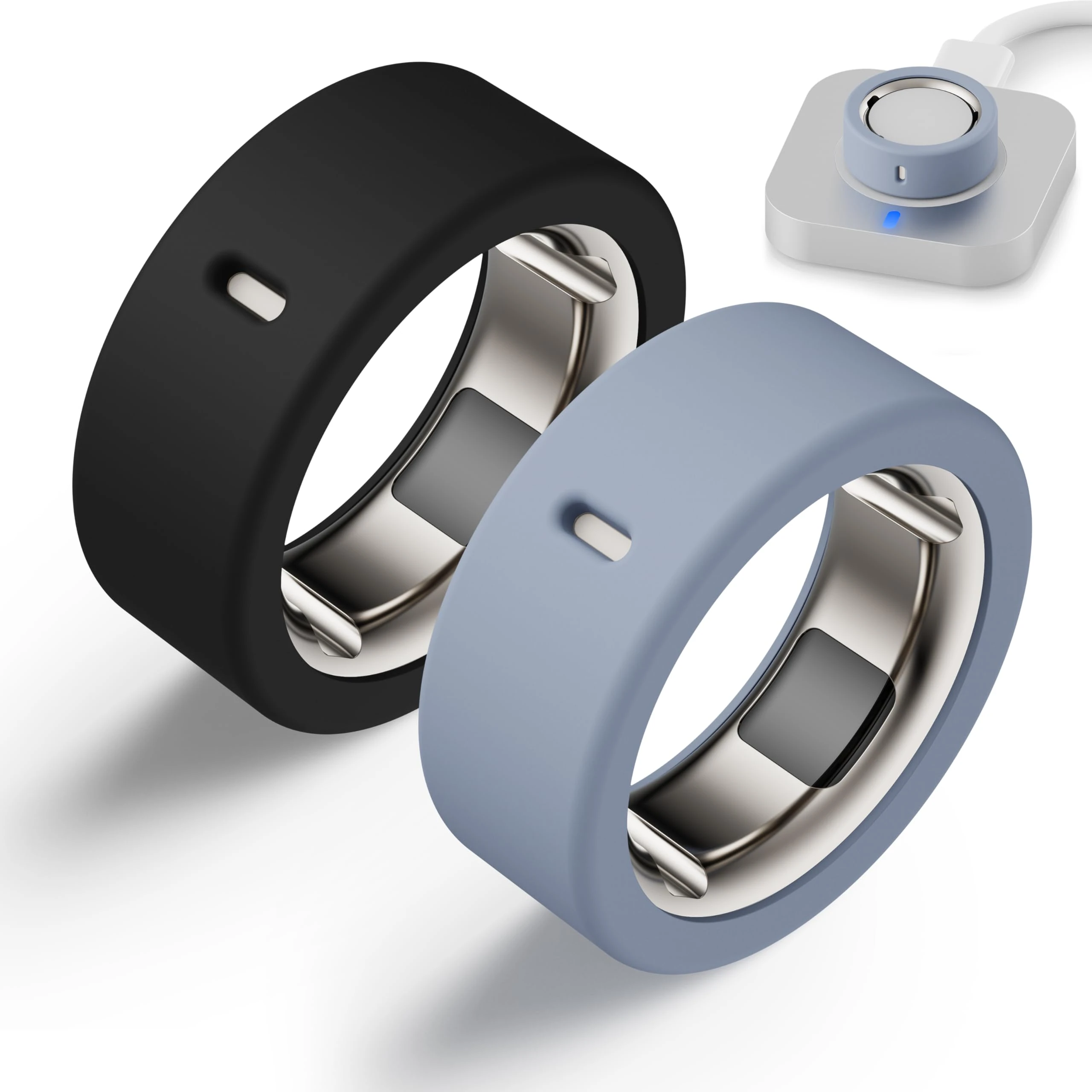 Snyeest Cover Compatible for Oura Ring 4/Ring Gen 3 Protector,Silicone Anti-Scratch Elastic Finger Case Woking Out Gym for Women Men-Black+Blue-S for 4/5/6/7