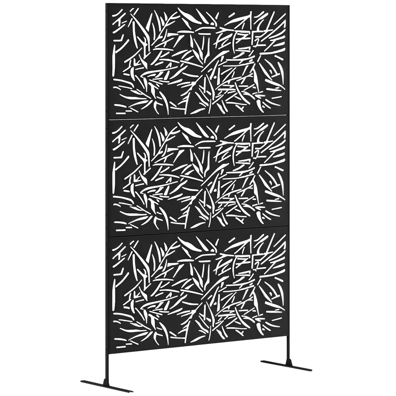 Outsunny 6.5FT Decorative Garden Privacy Screen - Black Metal
