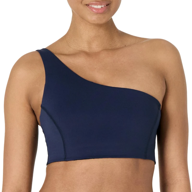 Amazon Essentials Women's Active FormFlex Buttery Soft Light Support One-Shoulder Strappy Back Sports Bra, Navy, XXL