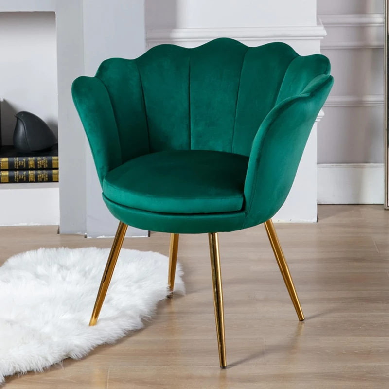 Ya-Home Velvet Accent Chair Upholstered Lounge Armchair with Golden Legs, Modern Petal Side Chair Corner Chair for Living Room/Bedroom, Green
