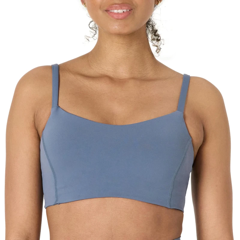Amazon Essentials Women's Active FormFlex Buttery Soft Light Support Sweetheart Neck Yoga Sports Bra, Slate Grey, M