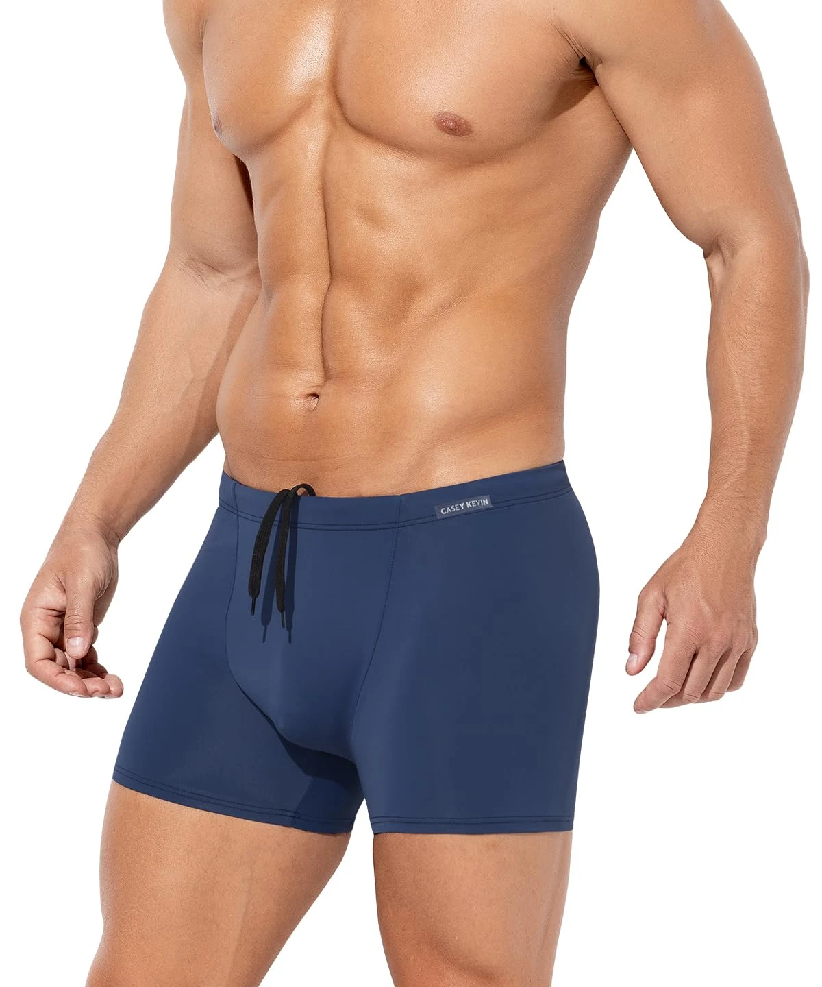 Casey Kevin Men’s Swimming Trunks Quick Dry Surfing Swimwear Drawstring Beach Board Shorts Summer Elastic Swimsuit Bottom,Navy Blue-S