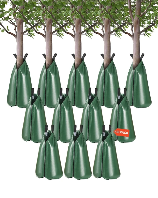 VEVOR Tree Watering Bag, 12 Packs 20 Gallons Watering Bags for New Trees, 5-9 Hours Slow Release Refillable Tree Drip Irrigation Bags with Zipper, Durable Tree Watering System for Deep Root Targeting