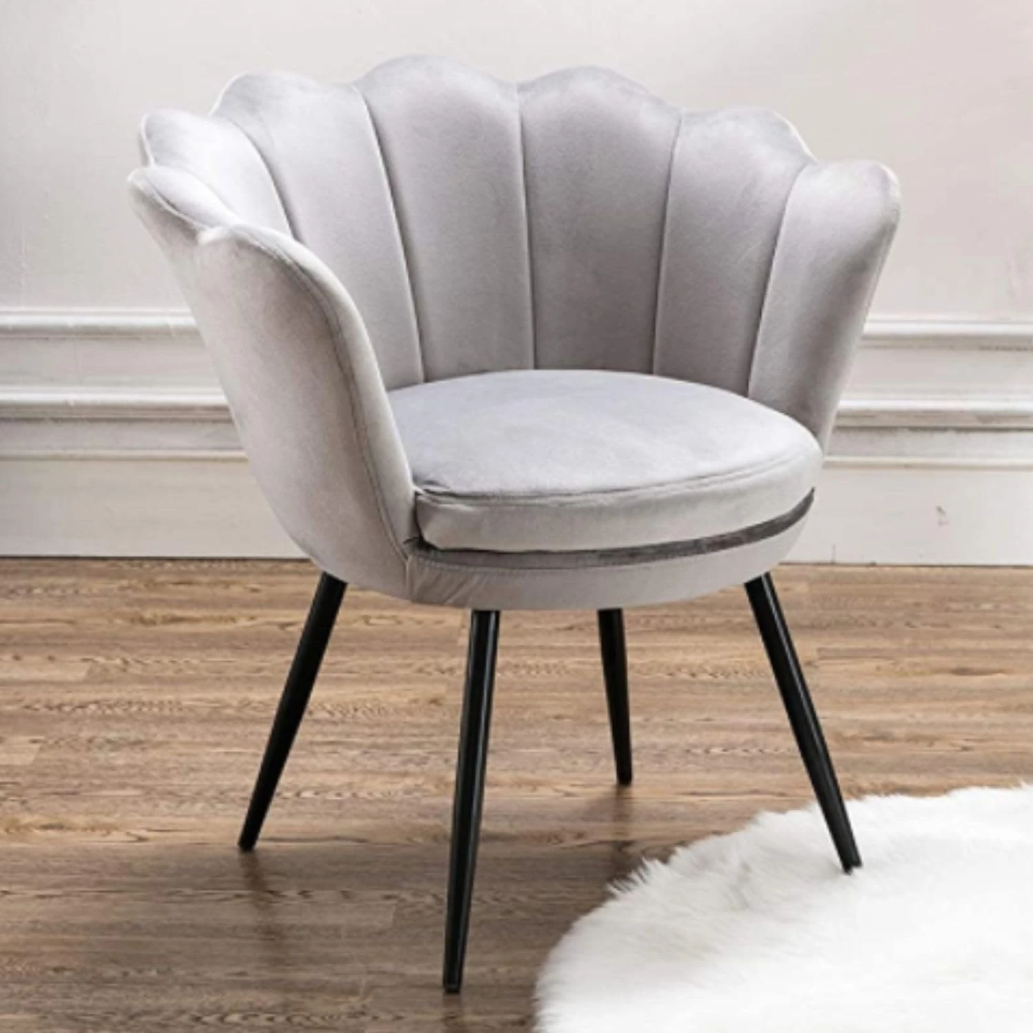 chairus Velvet Accent Chair Modern Petal Armchair with Golden Legs Upholstered Lounge Chair for Living Room/Bedroom, Gray