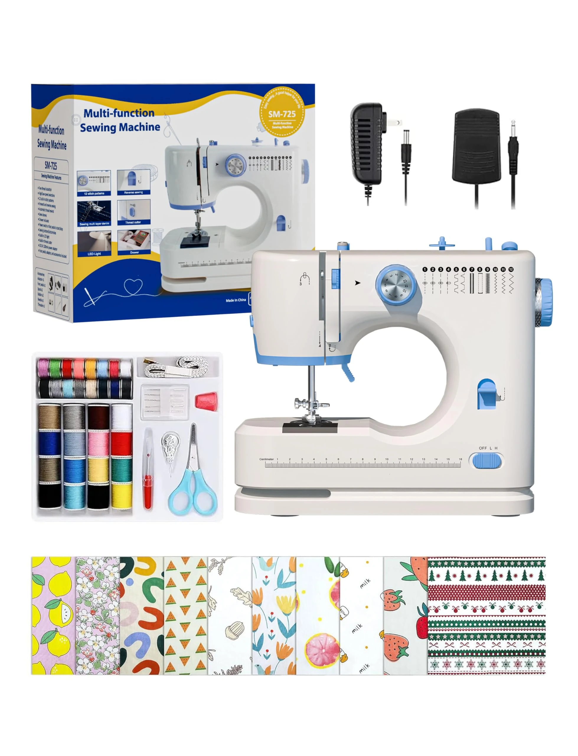 Portable Sewing Machine Ideal for Beginners, Adults, and Kids - 12 Built - in Stitches, Basic Sewing Kit Included, 2 - Speed Foot Pedal, Perfect for Home Use (White)