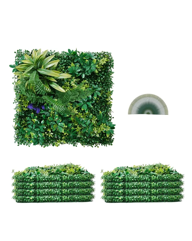 VEVOR Artificial Grass Wall Panels, 8 PCS 20 x 20 inch, 3D Combination Greenery Boxwood Panel for Indoor Outdoor Green Decor & Ivy Fence Covering, Privacy Backdrop Wall Hedge Screen for Garden