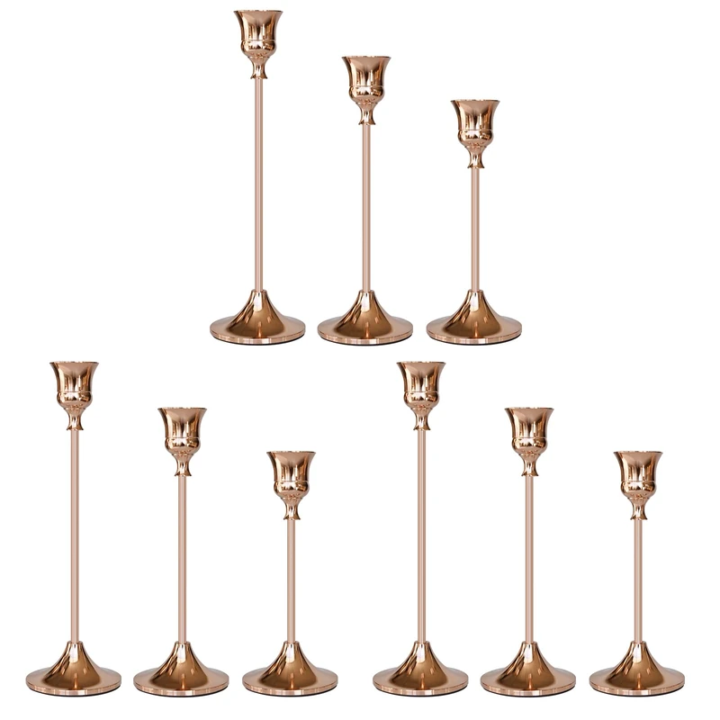 Rose Gold Tapered Candle Holder Set of 9 for Candle Holders, Decorative Candle Holders for Home Decor