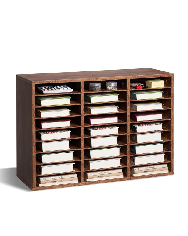 VEVOR Literature Organizer, 27 Compartments Office Mailbox with Removable Shelves, Wood Mailbox Sorter Particle Board Office Home Classroom Storage, File Sorter for File, Document, Paper, Dark Brown