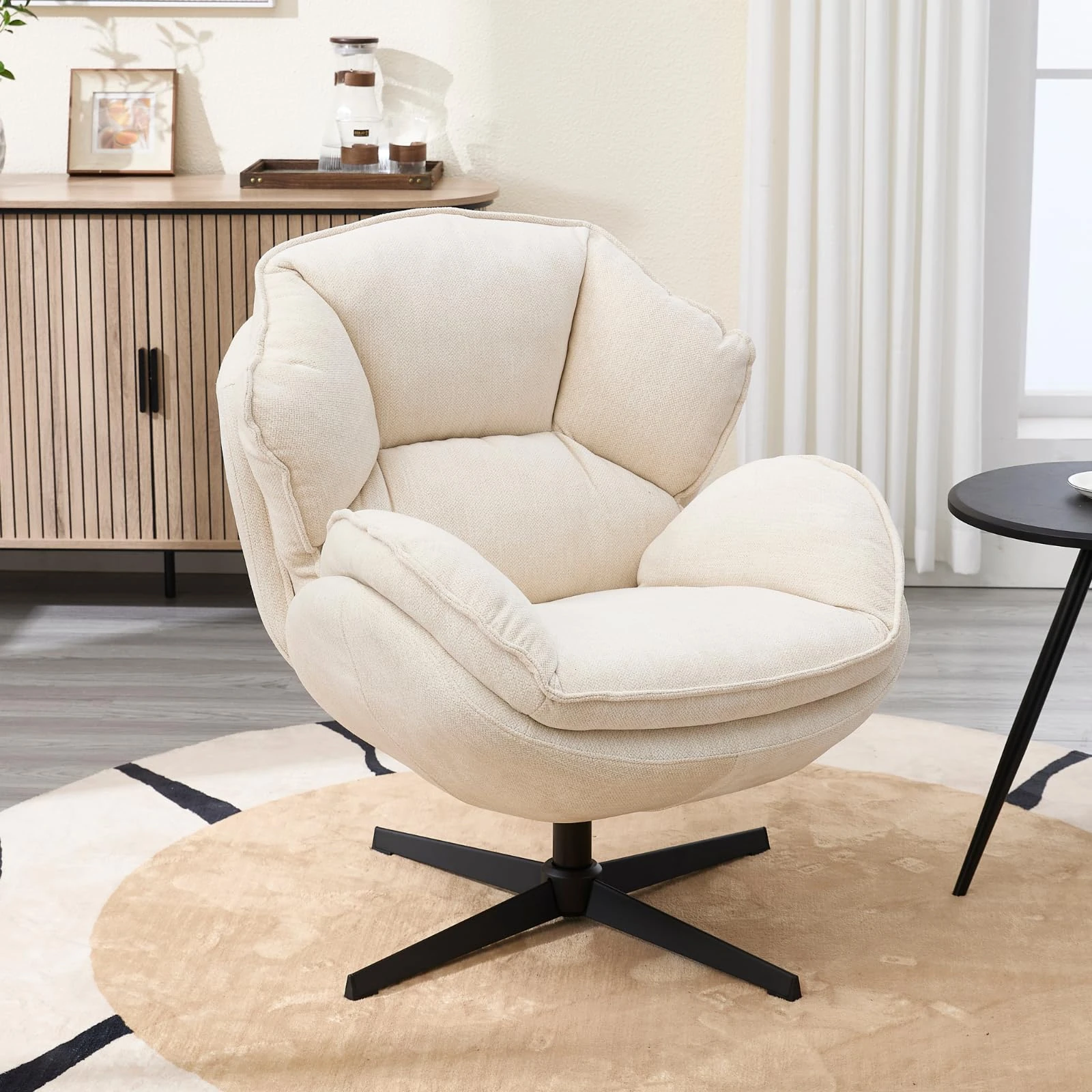chairus Swivel Accent Chair for Living Room Occasional Chair, Upholstered Reading Chair with Double-Layer Cushion, White