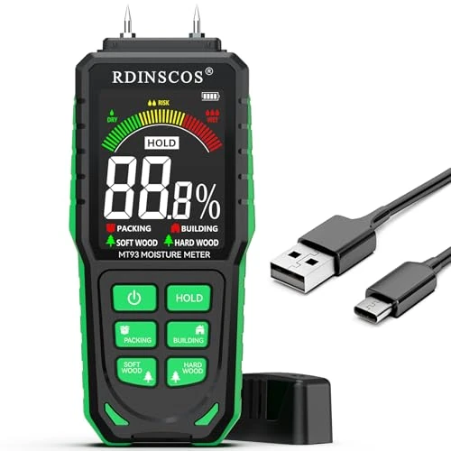 RDINSCOS Humidity Meter, Moisture Meter for Wood with Coloured LCD Display, Moisture Detectors with 4 Modes Moisture Tester for Wood