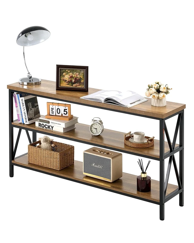 VEVOR Narrow Console Sofa Table, 55.1 inches Behind Couch Table, 3-Tier Long Entryway Table and Skinny Hallway Table, Narrow Sofa Table with Metal Frame, for Entryway, Hallway, Living Room & Bedroom