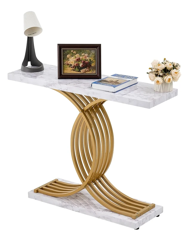 VEVOR Narrow Console Sofa Table, 39.4 inches Behind Couch Table, 1-Tier Long Entryway Table and Skinny Hallway Table, Narrow Sofa Table with Metal Frame, for Entryway, Hallway, Living Room & Bedroom