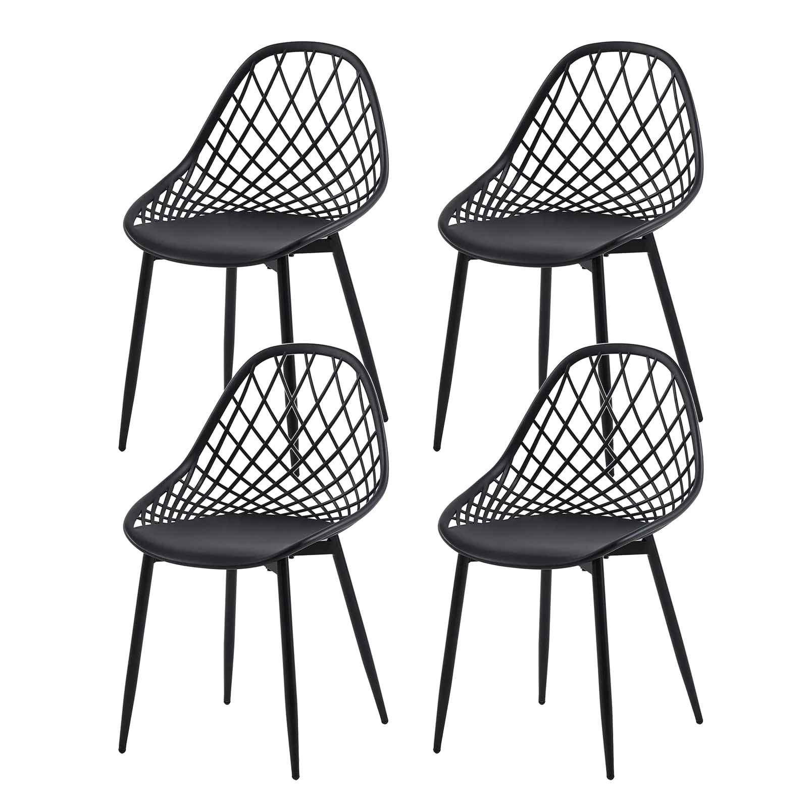 buybyroom Scandinavian Dining Chair Set of 4, Living Room Chair, Stable Structure with Metal Legs, Black