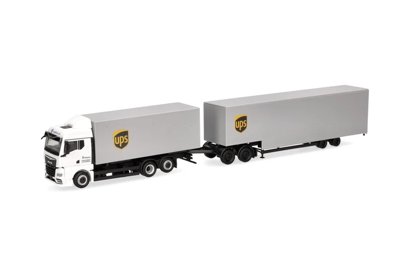 Herpa Truck Model MAN TGX GM Swap Body Truck with Jumbo Box Trailer "UPS", Miniature in 1:87 Scale, Collector's Item, Made in Germany, Plastic