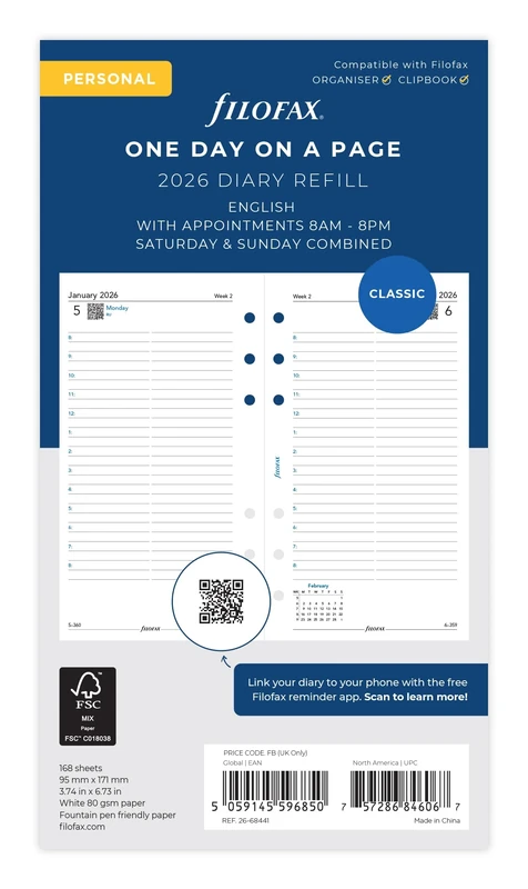 Filofax Personal day per page 5 language 2026 diary 26-68442