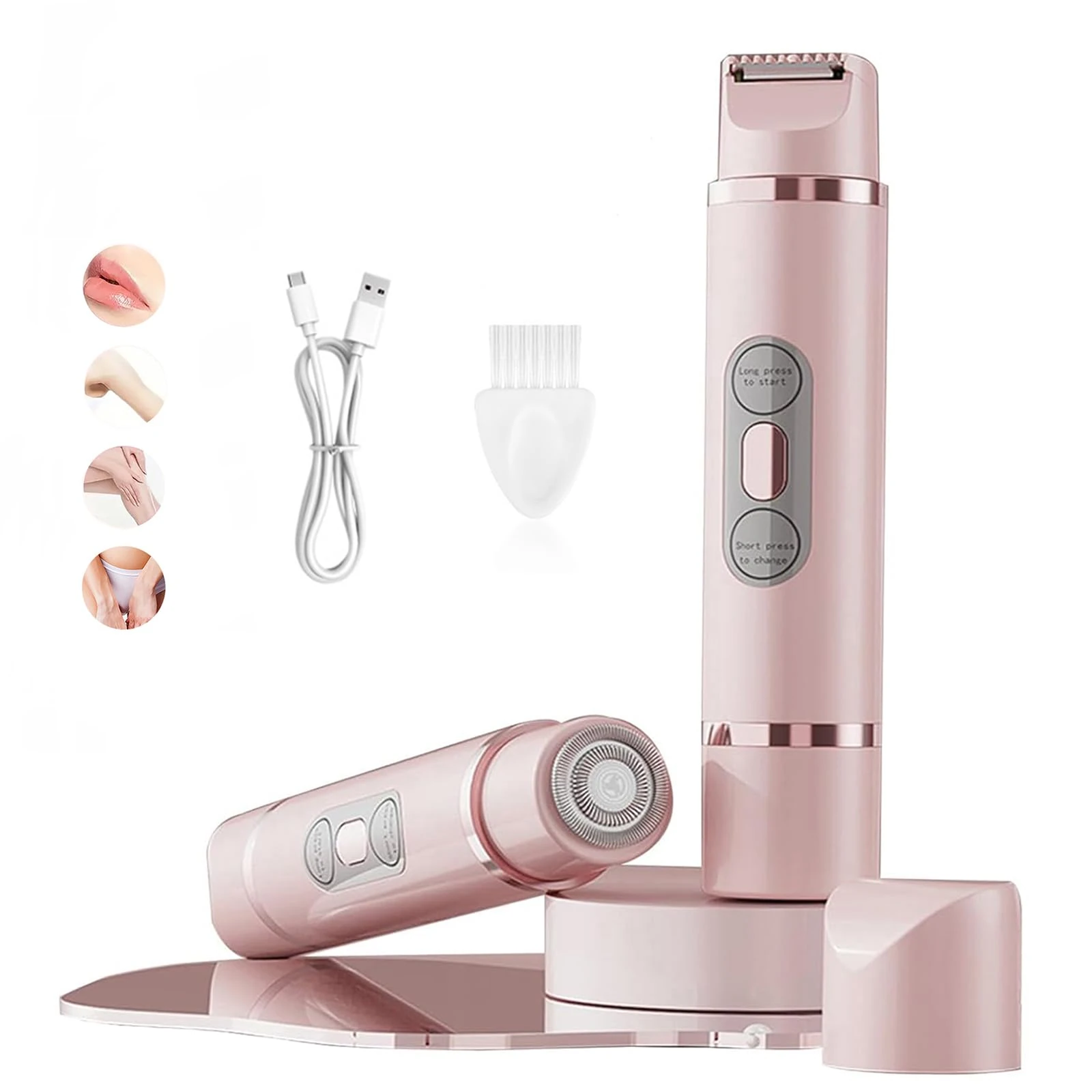 2025 New Shaver for Women, 2-in-1 Women's Body Shaver, Rechargeable Double Headed Hair Remover, IPX7 Waterproof Wet & Dry Hair Trimmer for Bikini Underarm Leg Arm Body Face (Pink)