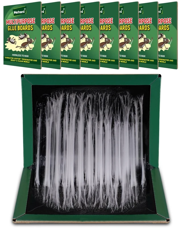 Mehani Sticky Pest Traps, 8 Pack Sticky Glue Boards, Large Extra Strong Sticky Pads, Efficient Foldable Sticky Traps Boards, Glue Boards for Multiple Insects in Indoor Outdoor Garage Kitchen Garden